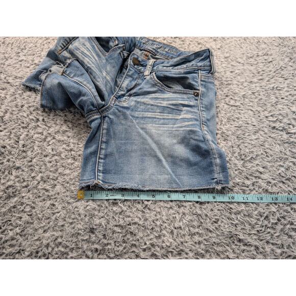 American Eagle Shorts Women 2 Blue MIDI Stretch Cut Off Distressed Bikercore - Picture 7 of 8